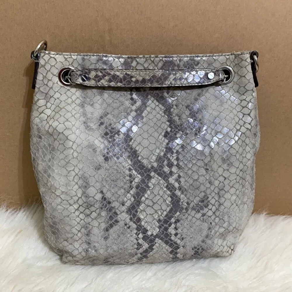 MICHAEL KORS JET SET Gray Python Leather North South Convertible Chain Hobo